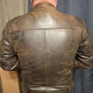 Street and Steele brand brown leather motorcycle jacket size Large.